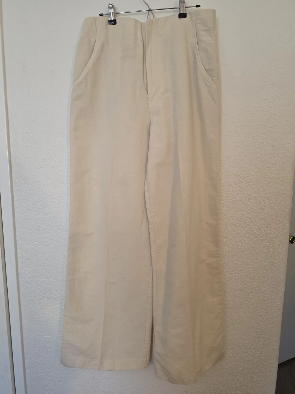 Zara High Waist Wide Leg Linen Blend Pants Ecru Cream Size L